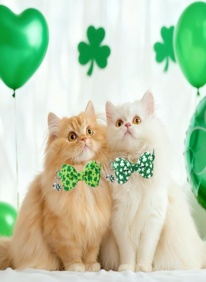 JarThenaAMCS 3 Pcs St. Patrick's Day Cat Collar with Breakaway Bell Bow Tie Green Shamrock Lucky Clover Adjustable Kitten Collars for Spring Girl Boy Cats Small Pet Party - Image 5